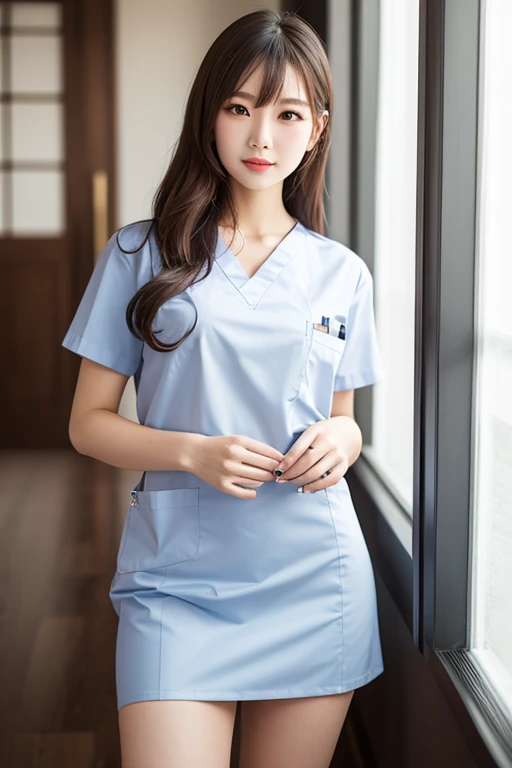  (8K, best quality, masterpiece:1.2), (realistic, photo-realistic:1.37), (high color saturation:1.0),  (highly detailed skin), (highest quality:1.0), (ultra high resolution:1.0) ,(realistic:1.0), (Super detailed:1.0), (8K, Raw photo:1.1)、standing random pose, smiling, natural breast, perfect lighting, 3girls, 22years old, (mysterious), clear and detailed, ((nurse_costume)), hospital, black pantyhose, cute face, (no_panties), 