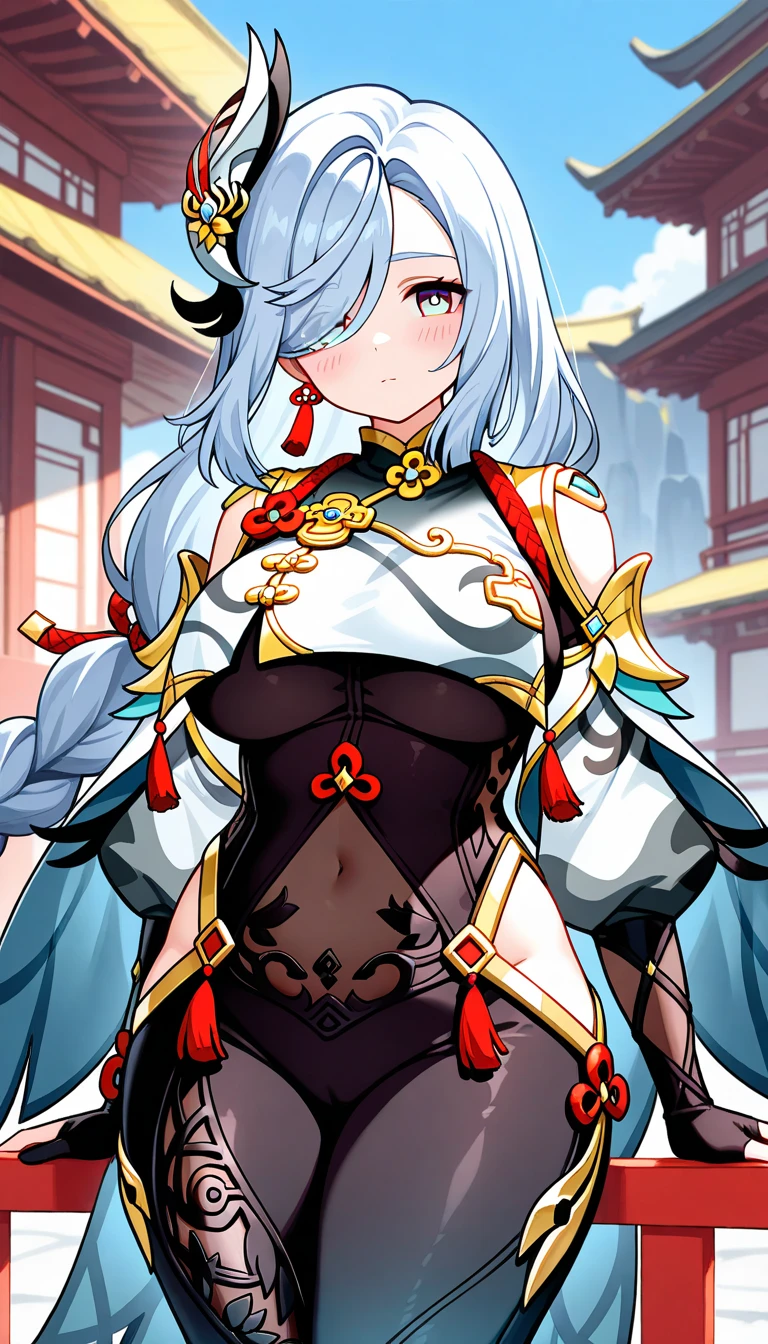 quadratic element,White hair,Red eyes,huge tit, upper legs,Lace transparent white suspender stockings,Short curly hair with a shawl,red high heel pumps,curlies,white colored eyelashes,long eyelasher,Transparent tutu,Lace suspenders,Leg straps,ssmile,Carry skirt corners,Busty,熟妇,Flesh-colored,Exquisitely