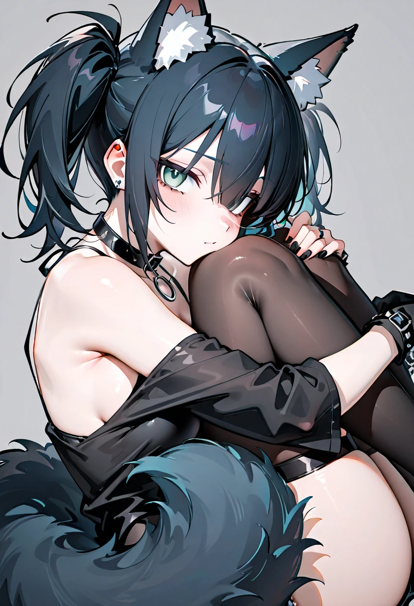 1girl, (solo:1.2), ((masterpiece)), (shadow), [slim], (small breasts), ((sharp focus)), pale skin, ((detailed eyes)), (blurry background), (hair censor), omertosa, couch, living room, sitting, windows, ((topless)), shorts, ((mamillas covered by hair)), armpits, collarbone, navel, long hair, black hair, interior