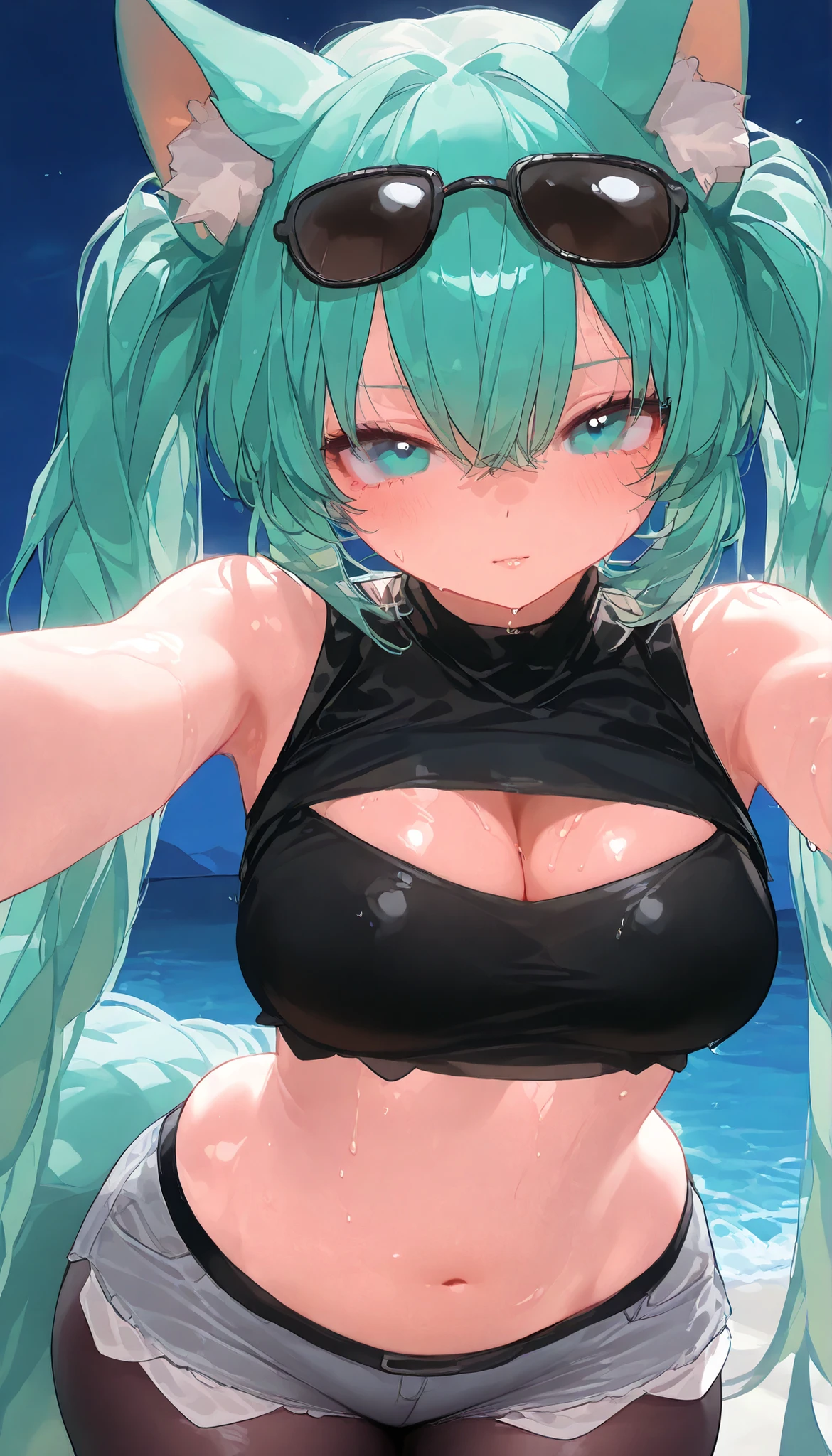 Hatsune Miku、A cup、slender、small breasts、High leg、bunny girl costume、Smooth plump thighs、Thigh emphasis、Show your armpits、black rabbit ears、sweaty、Tsuyudaku、tights 、Navel exposed、Ahegao、languorous expression、mouth wide open、sticks out tongue、sexy pose、Sweat dripping、Steam is coming out from around the body、Stuffy stuffiness 、Drooling、Jumpy convulsions、Climax、ecstasy、sensitive、Sweat profusely、drenched and sweaty body、ecstatic expression、Estrus、urine leaks、