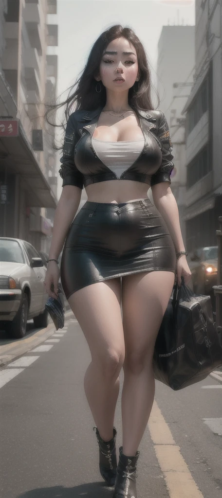 (1girl, Solo), (ssmile, Makeup, Beautifull Eyes), (big Buttocks, Huge Fake Boobs:1.3), (tshirt crop top, Tight Mini Skirt, High Heels:1.5), (Muscular Body, Sexy Long Legs, Full Body:1.5), (looking At Viewer:1), (Walking Down On Street Cherry Trees:1.3), Physically-based Rendering, Ultra Hight Definition, 8k, 1080p.