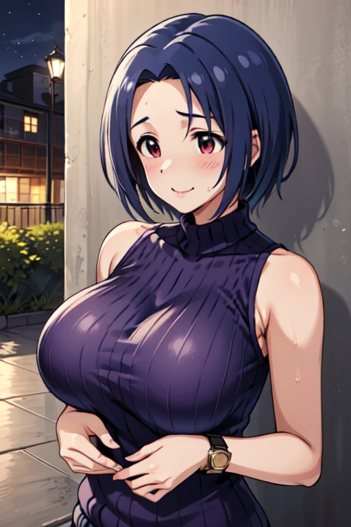 3woman,seductive japanese woman,plump body,long black skirt,blushed and smile,(sweaty),at midnight,sleeveless sweater,black hair,night sky,at pub,large breasts,humid,highheel pumps,vulgar laced thong,humid,breathing,