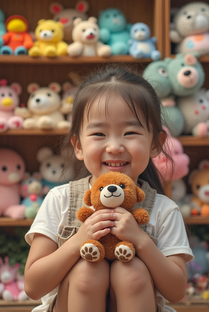 A -yeld giholds a stuffed animal，Sit in a room full of toys，，cabelos preto e longos，cheerfulness，Rejoice，Perfect quality，Clear focus（Clutter - home：0.8）， （tmasterpiece：1.2） （realisticlying：1.2） （Bokeh） （best qualtiy） （detailedskin：1.3） （complexdetails） （8K） （detailedeyes） （Sharp focus）,（having fun）closeup cleavage