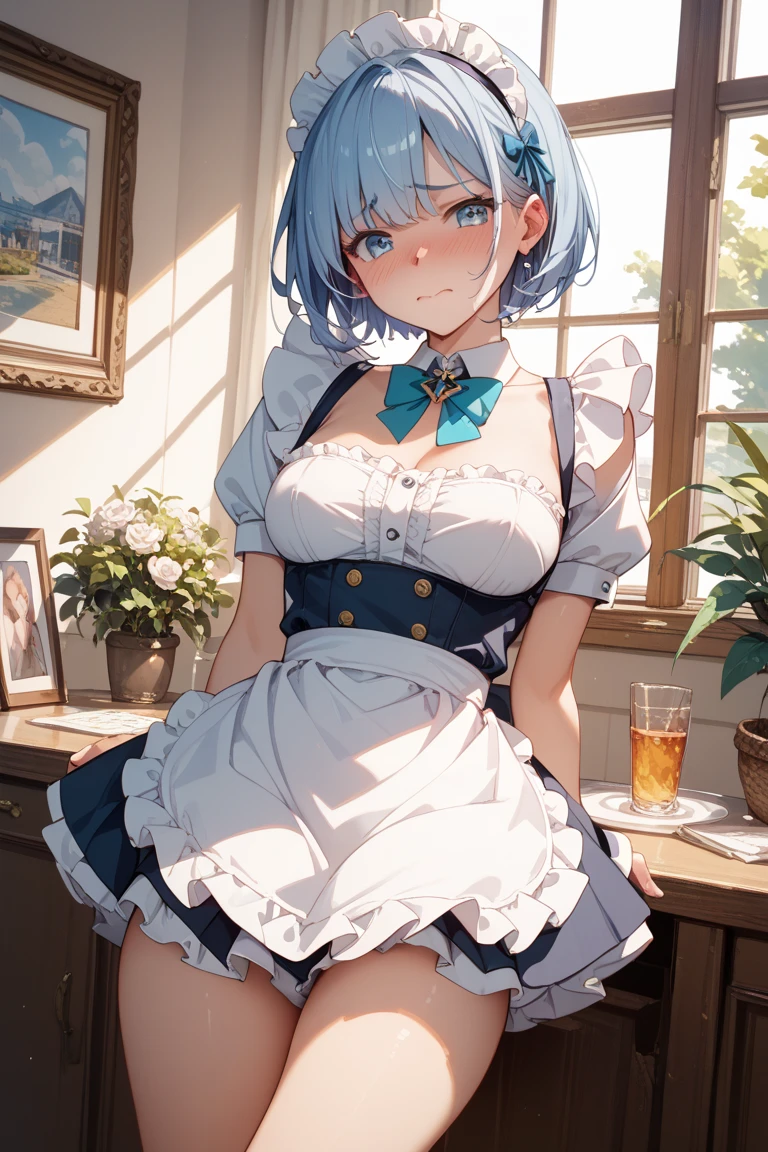 Rem from Re:Zero、light blue hair、short hair、table top、High resolution、many girls multiple girls、large crowd、lots of cute girls、big and full breasts、naughty body、See-through、throw、、whole body、Are standing、Look up at me、confused face、blush、black pantyhose、female shape'Private parts are clearly visible、I can see your nipples、white shirt、navy check skirt、micro mini skirt、very short skirt、Department store、shop、Many people々々々、in the crowd、bare chest、show your chest、from below、Low - Angle、while holding the tray、place the chest on the tray、Upper grade、A lot of milk comes out from the nipples、Breast milk gushes from the nipple、Cat ear、blazer uniform、white shirt、Blue Gingham Check Skirt、With cup 、Breast milk drips from the nipples、Breasts wet with breast milk、female shape'Private parts are clearly visible、view from a distance