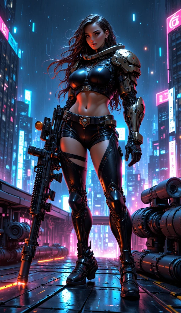 cyberpunk cybernetic revolutionaries, futuristic flame suit, flaming guns on hands, complex intricate robot body, highly detailed, photorealistic, 8k, cinematic lighting, dramatic, neon colors, moody atmosphere, science fiction, concept art style