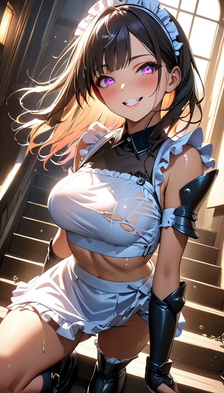 solo, masterpiece, best quality, agrias, grey sweater, black leotard, standing, looking at viewer, short hair,oculos,evil smile, evil look, chun li,luvas preta,roupa azul,yandere rosto,low lighting,coxa sarada
