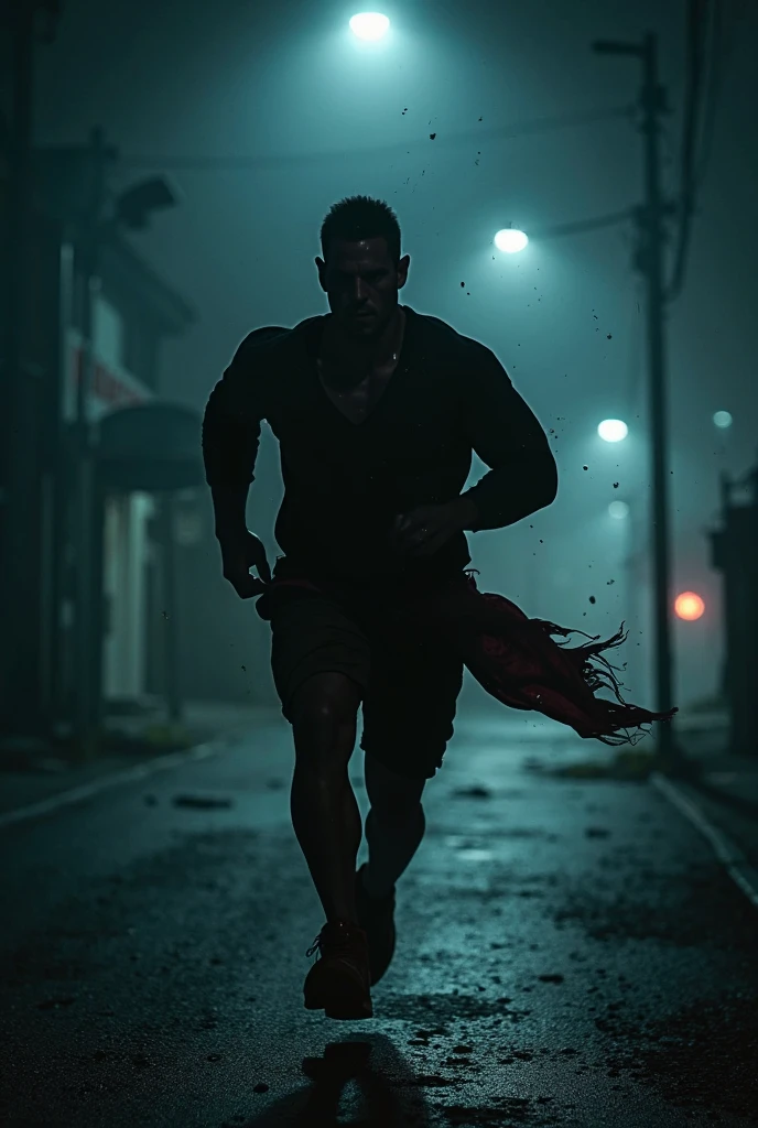 Homem correndo de um apocalipse zumbi
