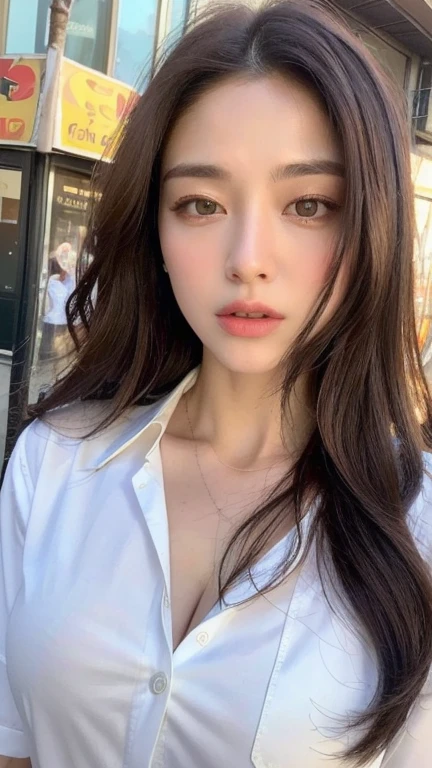 um close up de uma mulher com cabelos longos vestindo uma camisa branca, 18 anos, modelo muito bonito, dilraba dilmurat, cara muito bonita, rosto perfeito ), 1 6 anos, Anna Nikonova aka Newmilky, rosto extremamente bonito, Modelo do Instagram, imagem de perfil, Anastasia Ovchinnikova, 2 Modelo feminina de 4 anos, 1 8 I