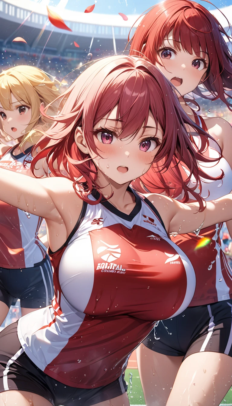 (8k, RAW photo, best quality, masterpiece, highres, absurdres, ultra detailed:1.3), (Photography, realistic, photo-realistic:1.4), (beautiful natural lighting, beautiful deatailed shadow, beautiful detailed glow :1.4),  atmospheric,

BREAK 1 beautiful girl,with a girl,(kawaii:1.5),(Chibi:0.5),(cute:2),(Loli:2),(12 year old girl),(big and full breasts:1.65),(Ahoge, crown braid hair,blonde hair,twim tail, blue bow, green eyes,eyebrows visible through hair,side lock,parted bangs,long hair, hair flower, hair ornaments, curly hair,bow:1.4),(Angel,white feathers, one white wing, Angel wings,spread your wings, shining wings),pit \(??? Icarus\),glowing skin,transparent skin,radiant beautiful skin,(High fighting spirit, excitement,blush:1.25),

BREAK

//Character
1girl,
BREAK
//Fashions 
Tropical Paradise Decollete See-Through Tunic Setup,
Top, A vibrant, sheer tunic in tropical floral print with plunging decollete neckline, lightweight fabric and breezy, perfect for beach or resort setting,
Undergarment, bright, coordinating bikini top in solid color, one of floral print hues,
Bottom, High-waisted bikini bottoms in color to top, cohesive and vibrant look,
tunic features short, flutter sleeves, tie-front closure at neckline, adjustable coverage, relaxed fit, hemline is asymmetrical, shorter front, longer back, flattering silhouette,
BREAK
Accessories, Tropical-inspired accessories wide-brimmed straw hat, colorful beaded bracelets, oversized sunglasses,
Footwear, Simple, flat sandals or espadrilles in neutral tone, Hair styled in loose, beachy waves or messy bun, Makeup is natural and fresh, focus on bronzed skin, hint of highlighter, coral or pink lip gloss,
BREAK  (bouncing breasts,unaligned breasts:1.4), BREAK ,(running,track,school yard,Athletic field,Banner of all nations,clear blue sky,autumn,natural light natural sunlight,motion blur,motion lines,dynamic angle:1.4),

BREAK wakame,wakame,wakame,(cowboy shot, from side:1.4),  BREAK manga illustration,manga style, 