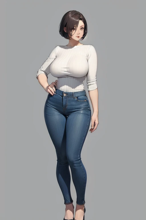 masterpiece, best quality, 1girl, solo, upper body, looking at viewer, large breasts, tight, faceless, mature female, invisible, jeans, shirt, ((((no humans)))), (headless), amputee, quadruple amputee, school, empty clothes inside, anime, side view, visible bra