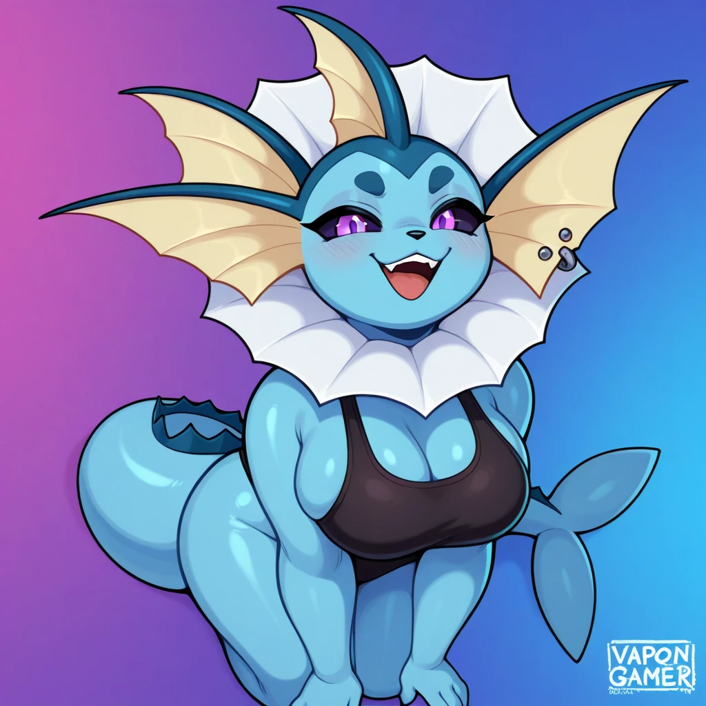 a vaporeon, naked, with huge fat buttocks, big huge thighs, being absorbed by a giant mass of slime that is swallowing her, she says "help!"