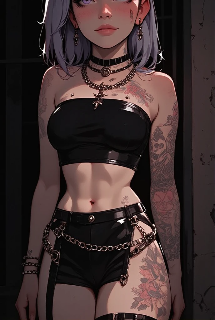 a sexy punk girl with a shaved vulva, nipple piercings, and a visible anus, wearing a mini-skirt, 1girl, detailed face, beautiful detailed eyes, beautiful detailed lips, extremely detailed eyes and face, long eyelashes, shaved vulva, nipple piercings, visible anus, mini skirt, punk style, fishnets, tattoos, dark makeup, dark clothing, grungy, moody lighting, dark shadows, dramatic contrast, photorealistic, 8k, ultra-detailed, hyper-realistic, masterpiece