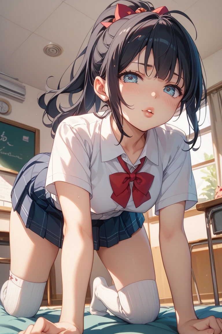 (Mastepiece: 1.3), (Maximum resolution: 1.2), (Ultra High Definition TV: 1.2), Cinema Light, Ultra High Definition TV, (Detailed eyes and skin), (Detailed facial features), Ticker, 8K resolution,  Sharp Focus: 1.2, Perfect Style, Beautiful face, correct, Anatomically correct, Highly detailed face and skin texture, Detailed eyes, Brown Eyes, Double eyelids, Thin eyebrows, Glitter Eyeliner: 1.2, Natural Cheeks, Glossy Skin, Fair and shiny skin: 1.2, Shiny little necklace and earrings, (Glossy lips: 1.4), 
Destroying First Person View, White underwear,(Embarrassing:1.2), (blush:1.2), Innocent and cute girl, (High ponytail, Wavy Hair, Light brown hair, Diagonal bangs), Medium Long Hair, 
BREAK
(Full body shot: 1.2), (From below:1.3), (Focus on the legs), ((Very close relationship: 1.2)), (Medium large breasts:1.1), ((Sit on a school chair with your legs closed)), ((Pose with panties and skirt slightly lifted:1.2)), 
(((In the classroom: 1.2)),  (Looking up at the viewer:1.2)), ((Many other students&#39; backgrounds:1.4)),(Nurse Costume:1.8)