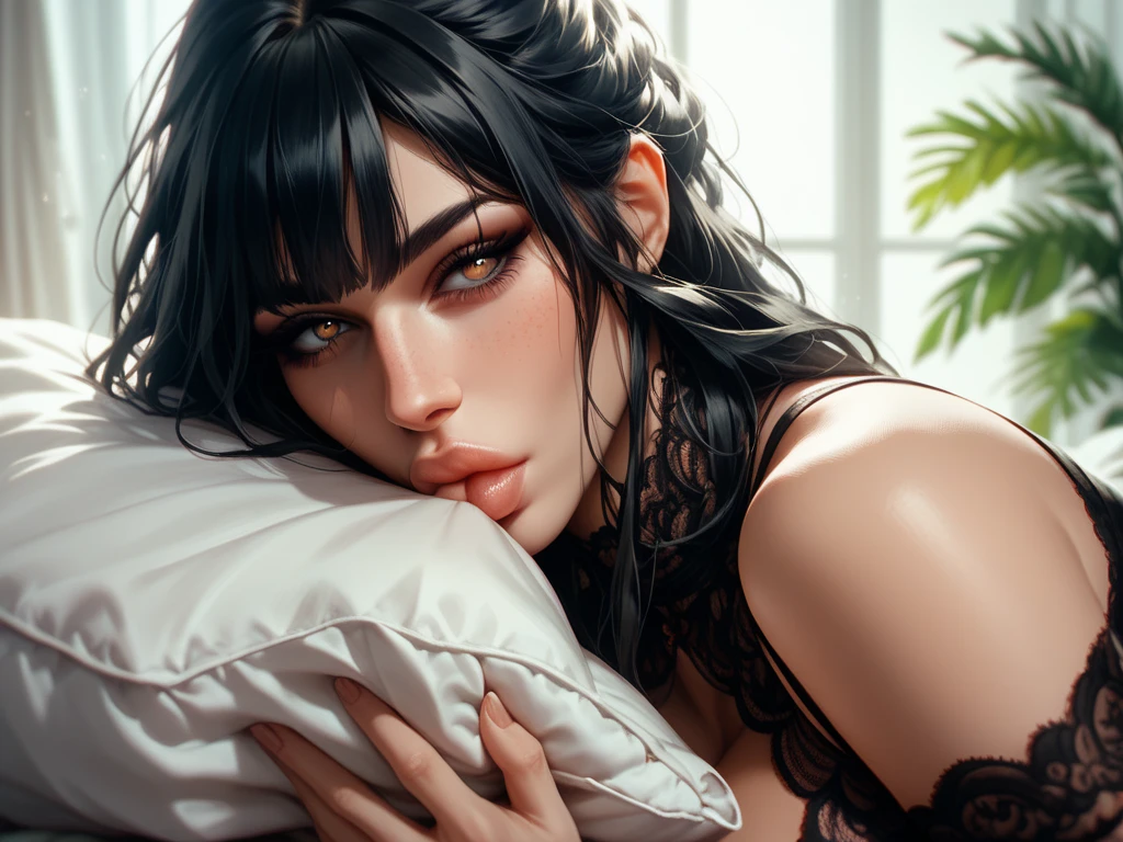 A mature woman seducing her stepson, intense intimate action, detailed erotic expressions, highly sensual and provocative scene, photorealistic, dramatic lighting, cinematic composition, vibrant colors, exquisite details
