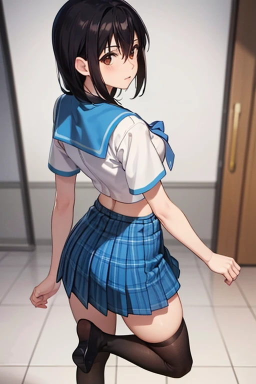 ((highest quality)), ((masterpiece)), (Get used to it:1.4), 3D,High resolution (High Dynamic Range),Ray Tracing,NVIDIA,Super Resolution,unreal 5,PBR texturing,Post-processing,Anisotropic Filtering,Written boundary depth,Maximum clarity and sharpness,Multilayer Texture,Albedo and Specular Maps,surface shading,Accurate simulation of light-matter interactions,Perfect Proportions,Octane Rendering,two tone lighting,wide aperture,Low ISO,White balance,Three-part method,8K RAW, Only one female, (((From below))), (((from the behind))), break beautiful hair, Beautiful Face, Beautiful and beautiful eyes, Beautiful body, Beautiful breasts, Beautiful thighs, Beautiful legs, Beautiful fingers, (Beautiful views) ,break
(blush, 20 years, Sexy adult woman , Narrow eyes), Aanitta, very Long Hair, Long Hair, Low Ponytail, Medium chest, Blue Shirt, Short sleeve, Collared shirt, Checked skirt, mini skirt, Tennis Wear, Idol Master, campus