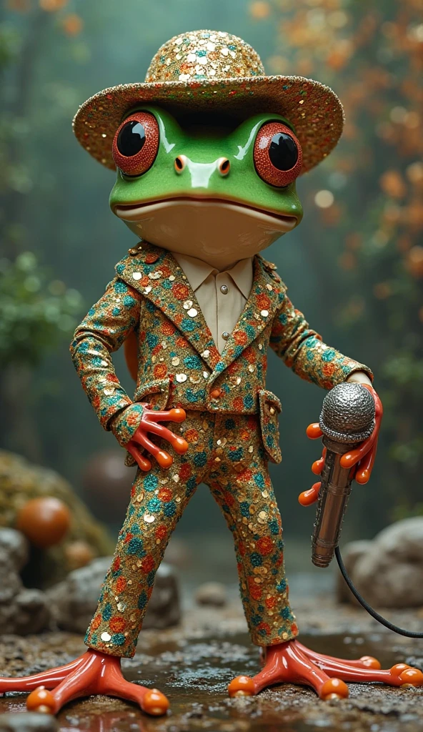 Frog standing on two legs big gold Sparkling