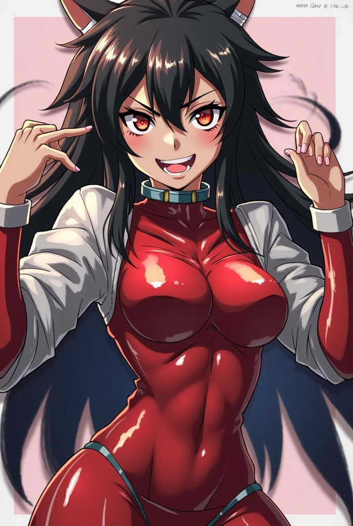 （（super high quality,））（（Ultra-high resolution,））（16K,）（super masterpiece,）（（Ultra HD ,））（Detailed shading,）Full body photo,One sexy mature woman,（（Red collared shirt,popped Tight collar,））Folded sleeves,Black long gloves,（Glossy black pants, Black long boots,）Black hair straight short,Sharp Eyes,blush,Sexy smile,Cleavage,Cross Necklace,（（Lying in bed,））Put your hands on your head,Sweaty,Spread your legs wide,A small amount of drooling,semen,