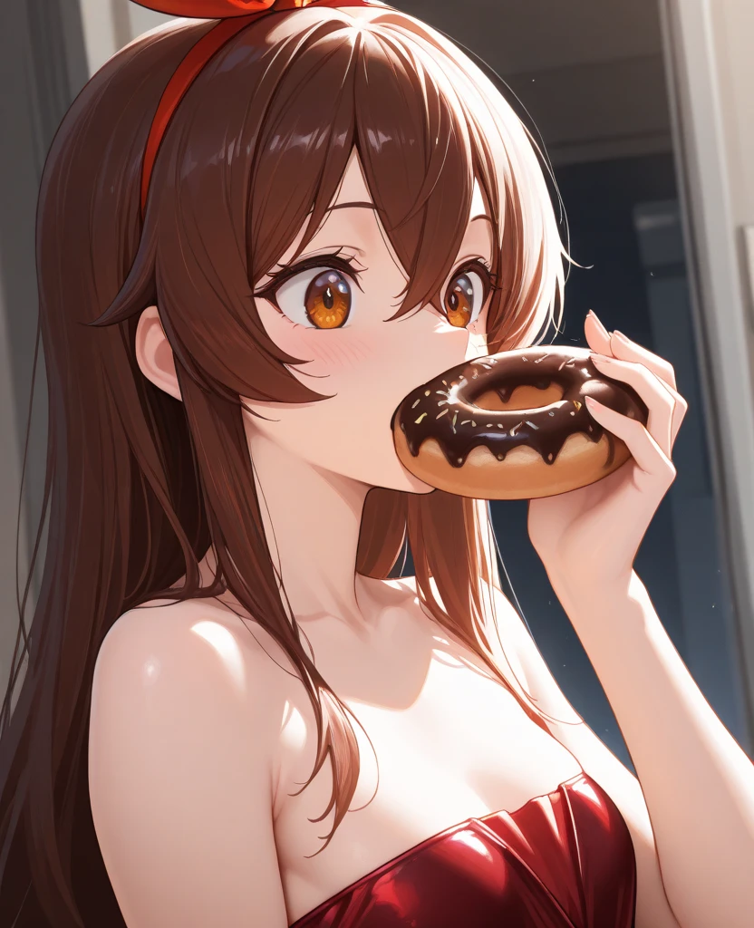 Eating Donuts, Misaka Mikoto, 1girl, black choker, uhd, retina, masterpiece, ccurate, anatomically correct, textured skin, super detail, high details, high quality, best quality, highres, 4K