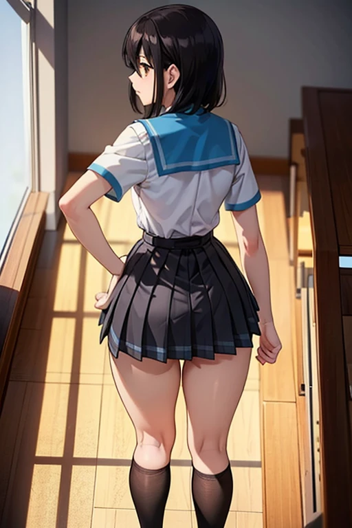 (masutepiece), hi-school girl, Sexy, posterior, Floral lace underwear, Natural light, Photorealistic, Cameltoe, diffuse glow, depth of fields, skirt by the、steam、Lifelike、Inside the hotel、bottomless:1.6