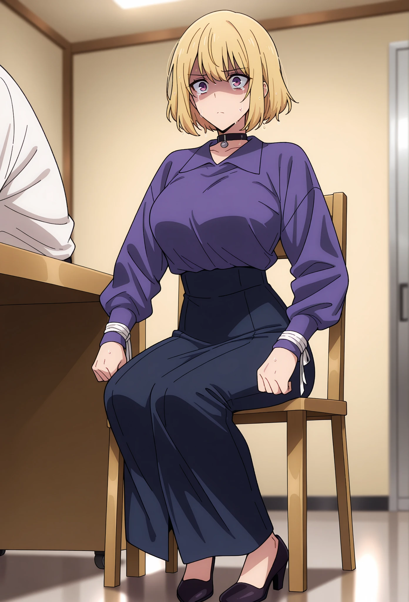 score_9, score_8_up, score_7_up, score_6_up,rating_explicit, woman and shota, assjob, uncensored, zeta, small penis, purple eyes, blonde hair, short hair, BREAK (masterpiece:1.2), best quality, high resolution, (detailed eyes:1.3), perfect lighting, (perfect hands, perfect anatomy), large breasts, hearts, pleasured, blurry, 1girl, depth_of_field, earrings, blurry_background, breasts, huge ass, jewelry, bookshelf, indoors, table, sweater, looking back, blurry_foreground, long_sleeves, closed_mouth, pantyhose, hand_on_own_cheek, sidelocks, breast_rest, ribbed_sweater, woman grabbing own ass, shota, horny face, woman and shota, small shota, shota standing, assjob, tecticles, small penis, shota put penis on ass woman, grab ass, side view,