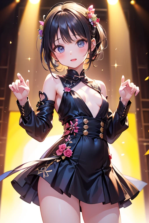 black hair, short hair, blue eyes,  ribbon, breasts, bow, hair ribbon, hairband, hair bow, bangs, large breasts, sarashina ruka, smile,
BREAK (alternate costume, armlet, bare shoulders, black dress, black thighhighs, cleavage, dress,see-through gloves, thighhighs, thighs, pleated purple skirt:1.2),
BREAK closed_eyes, closed_mouth, hands_in_hair, simple_background,  white_background, armpits, medium_breasts, upper_body,
BREAK ((top quality, 8k, masterpiece: 1.3, ultra hd, high quality, best quality, high definition, realism)), sharp focus: 1.5, Beautiful woman with Slim body, (perfect hands, perfect anatomy),