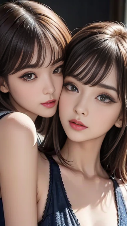 ((Top Quality, 8K, Masterpiece: 1.3)), (Intricate Detail), Perfect Detail Face, Detailed Eyes, Very Detailed, Blush, Hair Ornament, Lipstick, (Layered_necklaces:1.2), Detailed Background, Realistic Photo, Sharp Focus: 1.2, Perfect + Slender Style, ((Looking at the camera))), ((Cute smile with white teeth visible with mouth open) ), beautiful, beautiful, beautiful two sisters, famous for sweating profusely in the world, waist constriction, beautiful legs, taut skin, very detailed face and skin texture, detailed eyes, double eyelids, thin cheeks, healthy skin, (layered hairstyle, dark brown hair), (((((Cabin Attendant Uniform: 1.2))))), (Exposed chest), ((Off shoulder: 1.5)), (((disheveled clothes and hair: 1.3)), (huge breasts), (natural breasts, natural cleavage), (in an incredibly crowded plane)), from below, (terribly happy look)), (seductive appearance: 1.5), (Desert_sunset_background:1.4),