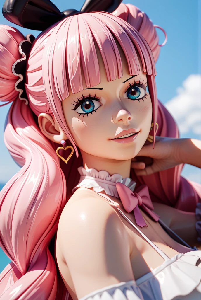 (8k), ultra-realistic, high detail, zoe, smiling woman, multicolored hair,twintails,solo,black hair,pink eyes,pink hair, necklace,bangs,long hair,pink eyes, sexy and delicate lace bikini, angela white, sexy girl, brunette hair, sexy bikini, stunning views, provocative, very sexy, sexy and attractive, sexy look, gorgeous brunette hair, big, very sexy costume that stands out in a bikini