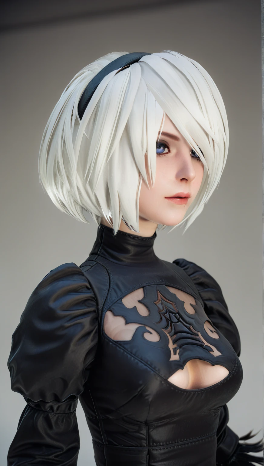 (Blindfolded) Nier&#39;s 2B: Automata, With the highest quality and high resolution (8k), Create a masterpiece, Real Photos, Real CG, Selfie, Full body portrait, Selfies in British cities