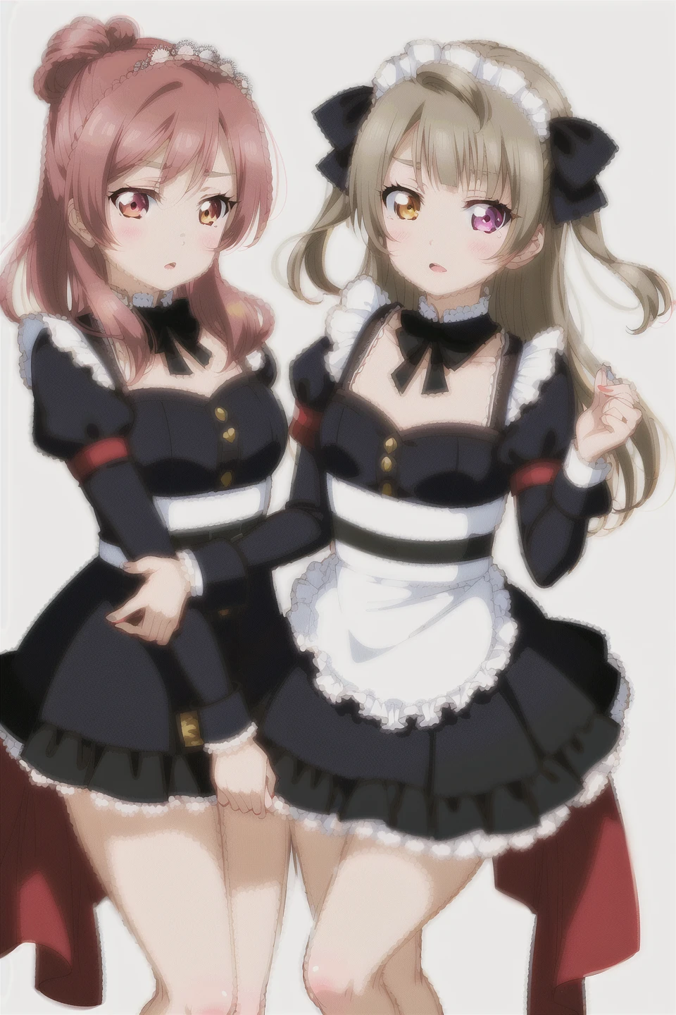 masutepiece, Best Quality, Airlib 4, thighs thighs thighs thighs, black thighs thighs thighs thighs, Apron, zettai ryouiki, maid, Maid headdress, cleavage, Wrist cuffs,4 girls with different hairstyles