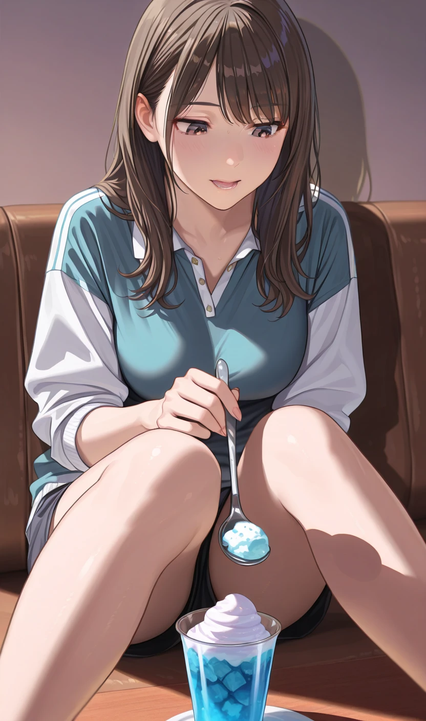sitting on couch, savoring a refreshing popsicle.