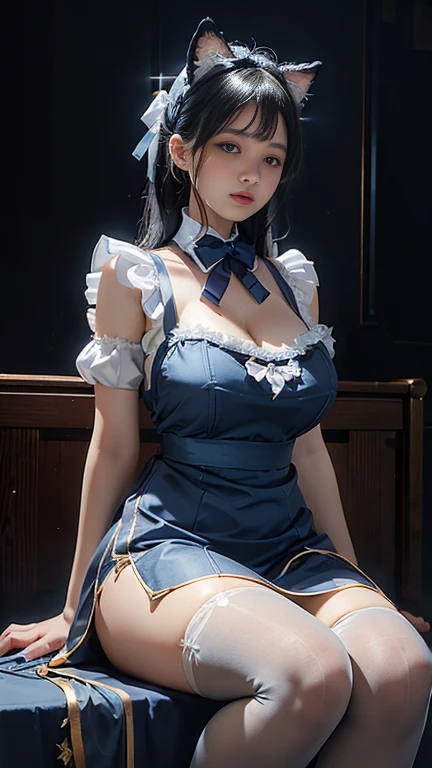 Azure lane Waifu, dark short hair, school girl hair ornament, large breasts, cleavage, perfect composition, perfect Waifu, sexy, appealing, ((Best quality)), ((masterpiece)), (detailed:1.4), 3D, an image of a beautiful schoolgirl Lolita prostitute, long black stockings, submissive, super thick, small waist, ripped, fit, slave collar, makeup, lipstick, blush, exotic, Asian and Spanish, HDR (High Dynamic Range),Ray Tracing,NVIDIA RTX,Super-Resolution,Unreal 5,Subsurface scattering,PBR Texturing,Post-processing,Anisotropic Filtering,Depth-of-field,Maximum clarity and sharpness,Multi-layered textures,Albedo and Specular maps,Surface shading,Accurate simulation of light-material interaction,Perfect proportions,Octane Render,Two-tone lighting,Wide aperture,Low ISO,White balance,Rule of thirds,8K RAW, on bed, legs open, legs spread, panties, silk panties, blue silk corset, yellow silk pleated skater skirt, red silk cape, red and white silk slashed shoulder sleeves, silk leggings, (squatting cowgirl position), (Pained expression on face), sensual, seductive, cameltoe, pantyshot, pubic line, hair poking out of panties, hair on abdomen, pubic hair