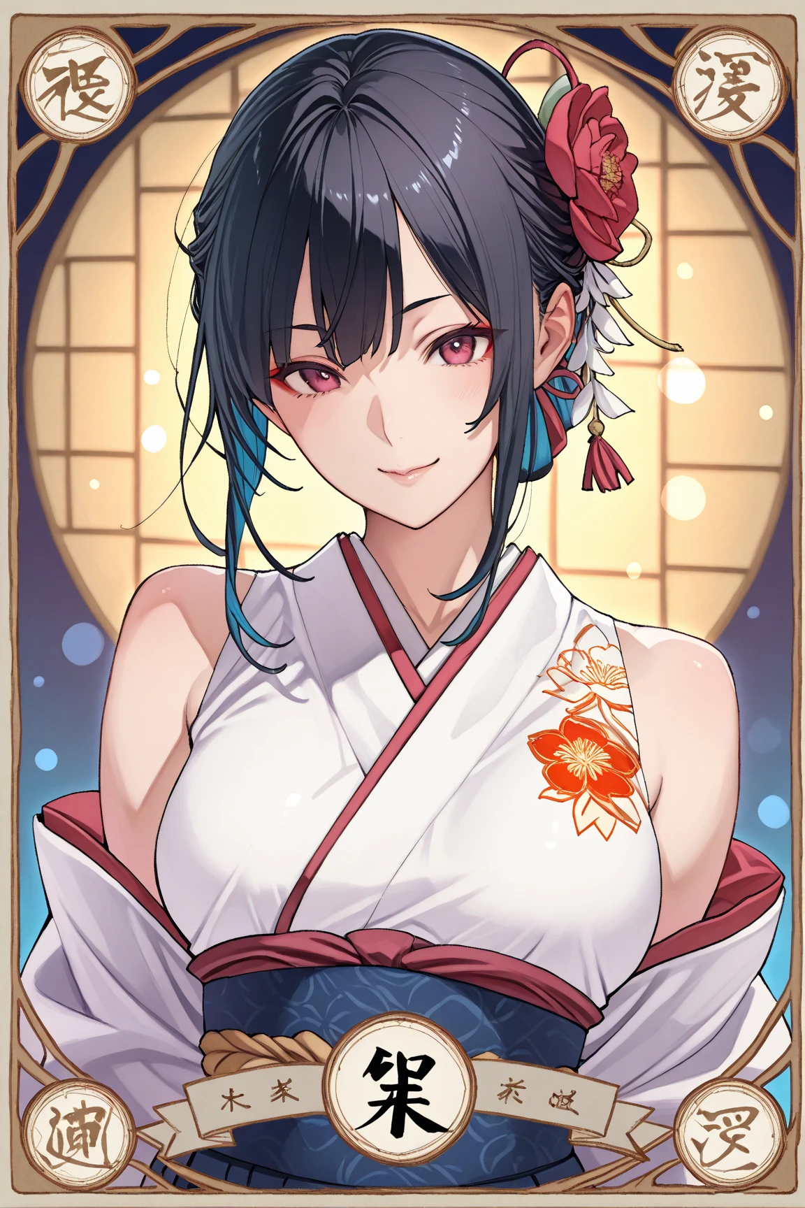 Masterpiece, best quality, a captivating close-up portrait of a woman elegantly dressed in a yukata, with cascading hair blown by the wind. In the distinctive style of renowned artists such as Russ Mills, Sakimichan, Wlop, Loish, Artgerm, Darek Zabrocki, and Jean-Baptiste Monge, this exquisite piece is rendered in vivid primary colors accented with white highlights.

Employing the techniques of half tone and intricate vector art, the expressive features of her face are brought to life, surrounded by a stunning background paying homage to the ukiyo-e masters Tomer Hanuka,
