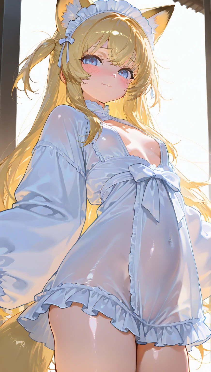Toddler girl wearing a dress naked Long blonde hair nsfw whole body Dance smile Lift up the dress I can see your crotch Transparent White Lady White Hat I can see your chest A thin, sheer dress