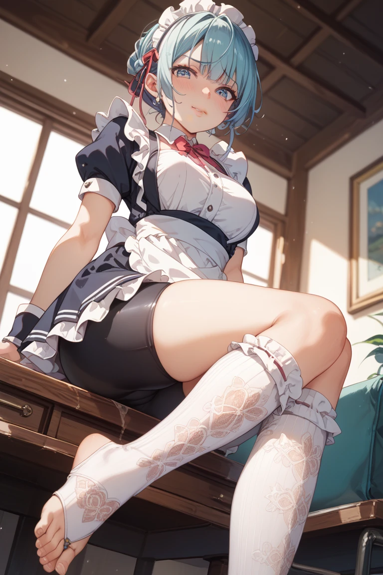 (Best Picture Quality, 4K, High Quality, Masterpiece:1.2), ((Masterpiece)), High Detail, High Quality, (HDR,16k, RAW Beautiful Girl Portrait, Best Picture Quality, Masterpiece:1.2), (Ultra-Definition Illustration), (nsfw:1.6), bdsm spotlight, dirty body, showing armpits, standing, open chest, (widely spread legs:1.4), race lingerie, (panty:1.7), idolmaster, idol costume, young , spotlight,Generate an image of an anime idol, (dark navy blue short straight bob hair) Make your eyes a deep blue。, extremely cute, sleeveless, detached sleeves, (orange gorgeous frilled dress with lots of flower stitches:1.3), do not use black on dress, tiara, pantyhose, embarrassed, crying