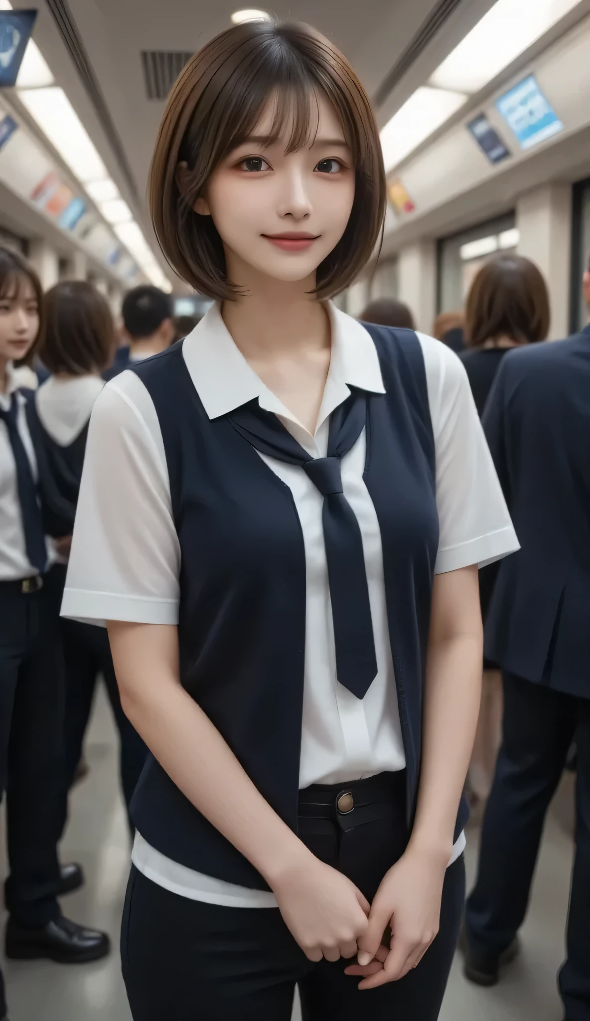 (Idiot: 1.5), 1 girl, (full body shot), 1 person, (((OLがIdiotされる: 1.5))), (very beautiful), (beautiful face: 1.5), the girl has her hands tied behind her back, girl is crying, (OL uniform: 1.2), ( in a crowded train in Japan: 1.5), man forcibly kisses her, (man takes off skirt: 1.5), (Man hugs chest: 1.5), (At S.F.W.: 1.1), (((pussy visible through shirt))), ( Moans in Pain : 1.3), (ecstasy: 1.5),