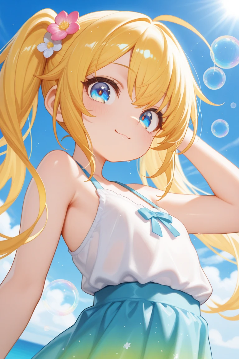 White transparent skinny swimsuit。with his back to the viewer，hindquarters，White stockings，with short golden hair，With rabbit ears，There is a rabbit tail on the panties，pool