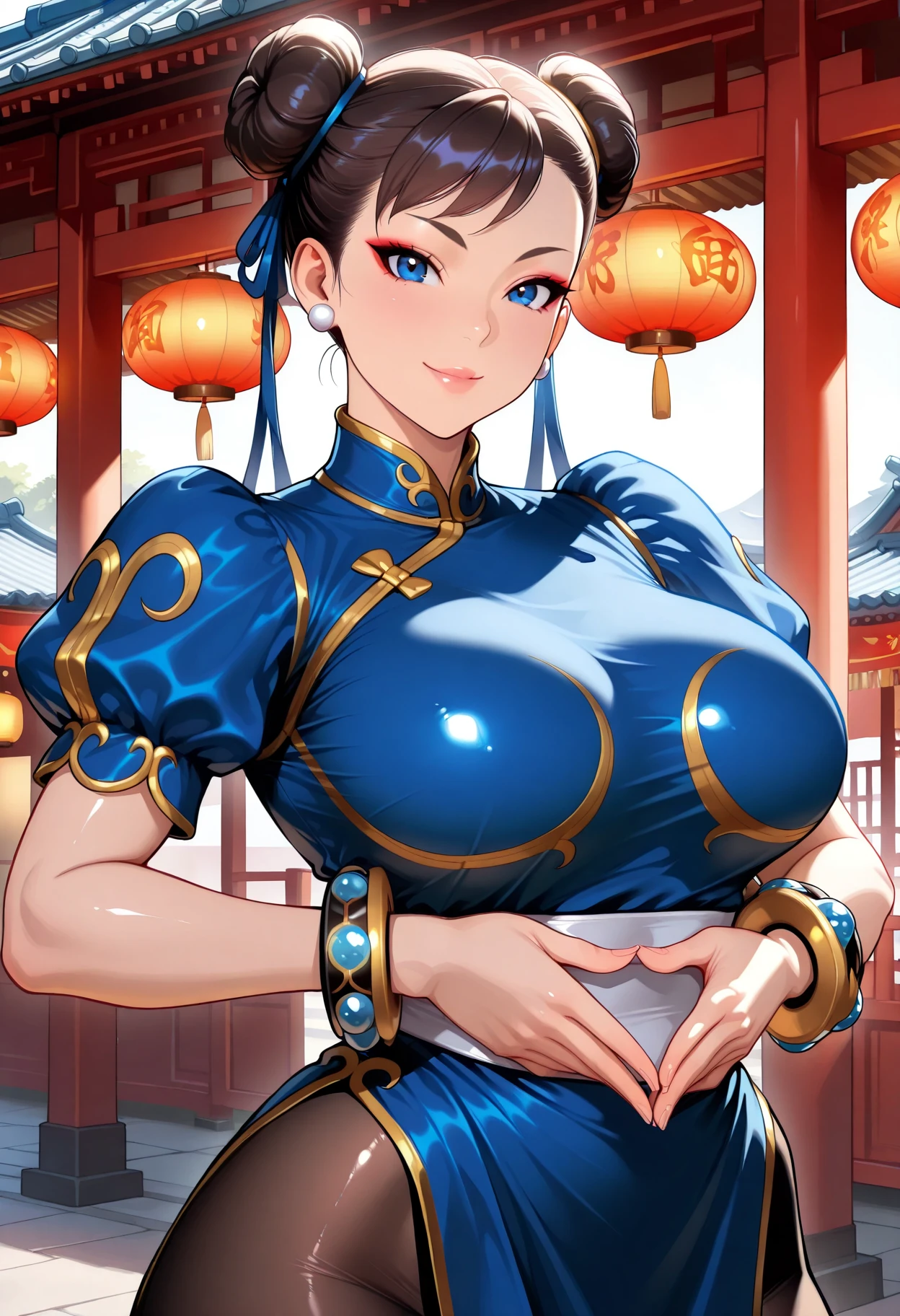 {{masterpiece, best quality, extremely detailed CG, unity 8k wallpaper, cinematic lighting}}, traditional Chinese ink painting, 1girl, , full body, ancient architecture, blue sky, sunny day, wooden architecture, prominent protagonist, smile, big eyes, beautiful detailed eyes, (big breasts, cleavage), round ass, looking at the audience, long eyelashes,