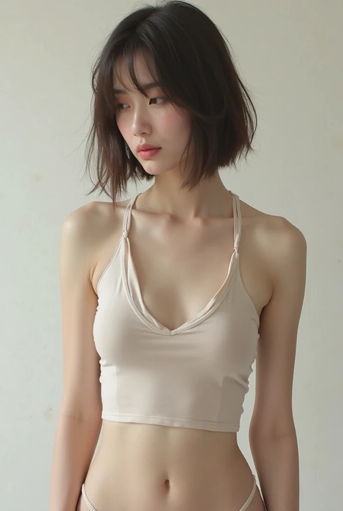 (((Highest quality,Very detailed,masterpiece,Very detailed))) ,(((Downward))),((Spread your legs)),loose breast,Camisole with showing through,one piece,barefoot,One Girl,Realistic,Bedroom、Looks sleepy、(((Top-down configuration:1.33)))、((No underwear:1.55))、One Girl、Beautiful and detailed eyes and face、barefoot、20 year old cute Japan woman, ((Extremely precise and accurate anatomy:1.0)), (photo Realistic:1.4), (hyper Realistic:1.4), (Highest qualityのRealisticな肌の質感:1.4), (Improvement of quality:1.4), (Enhances the beauty of skin texture:1.1), Clean and glowing skin, mesh, thin:1.2, (Realistic:1.3), Realisticなライティング, (Smoother lighting:1.05), (Improving the quality of cinema lighting:0.9), Backlight, A gentle light on your face, Ray Tracing, (Bright light:1.2), 32k, One Japanese woman, fine grain, Detailed face, (Film Grain:1.1),(Accentuates body lines:1.1), High resolution, Natural look, Kind eyes, Improves hair quality, Delicate light and shadow, Transparent muscles, Graceful pose, Beautiful Eyes, Sharp details, Soft light reflection, Beautiful contours, Delicate skin tone, Fine hair texture, Natural background,