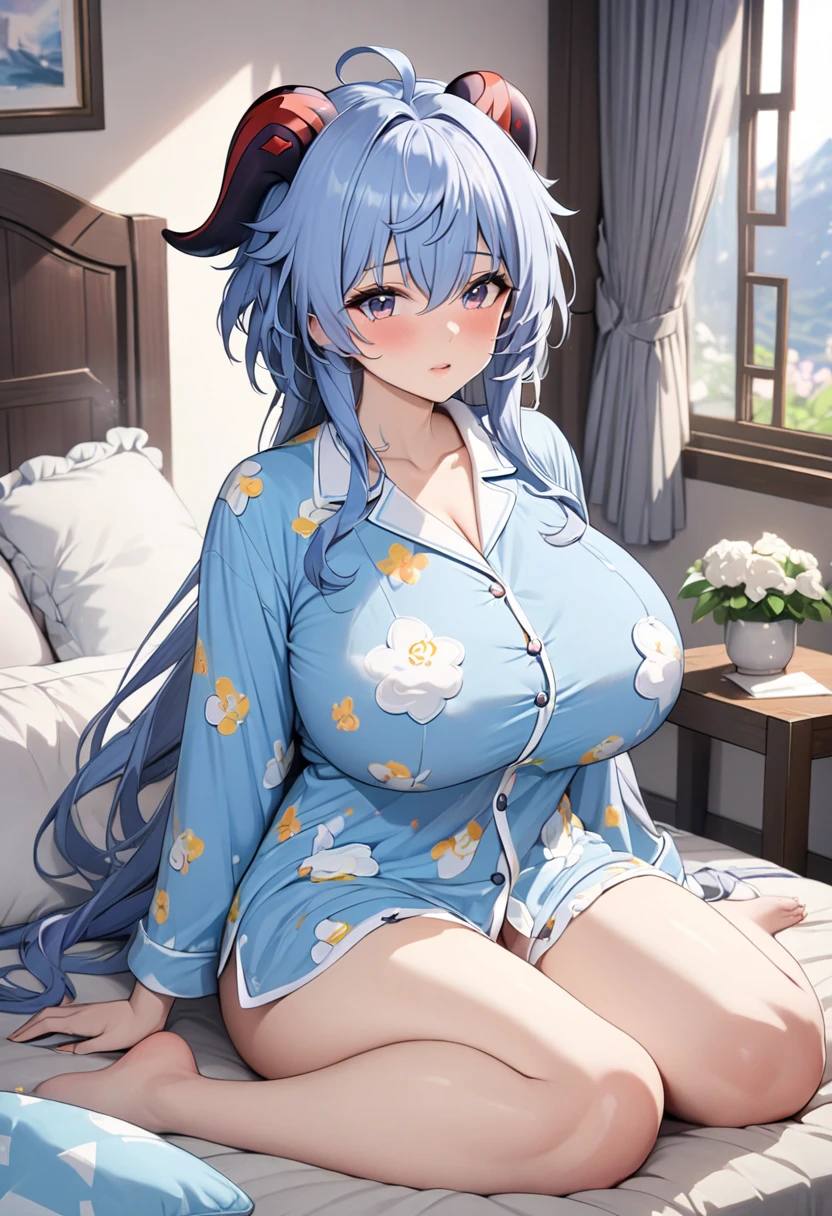 Fairy Tale Style,sleeping Beauty,A woman with big ,Silver long hair,(Super short)Nightdress,weak,bedroom,(nsfw:0.8),