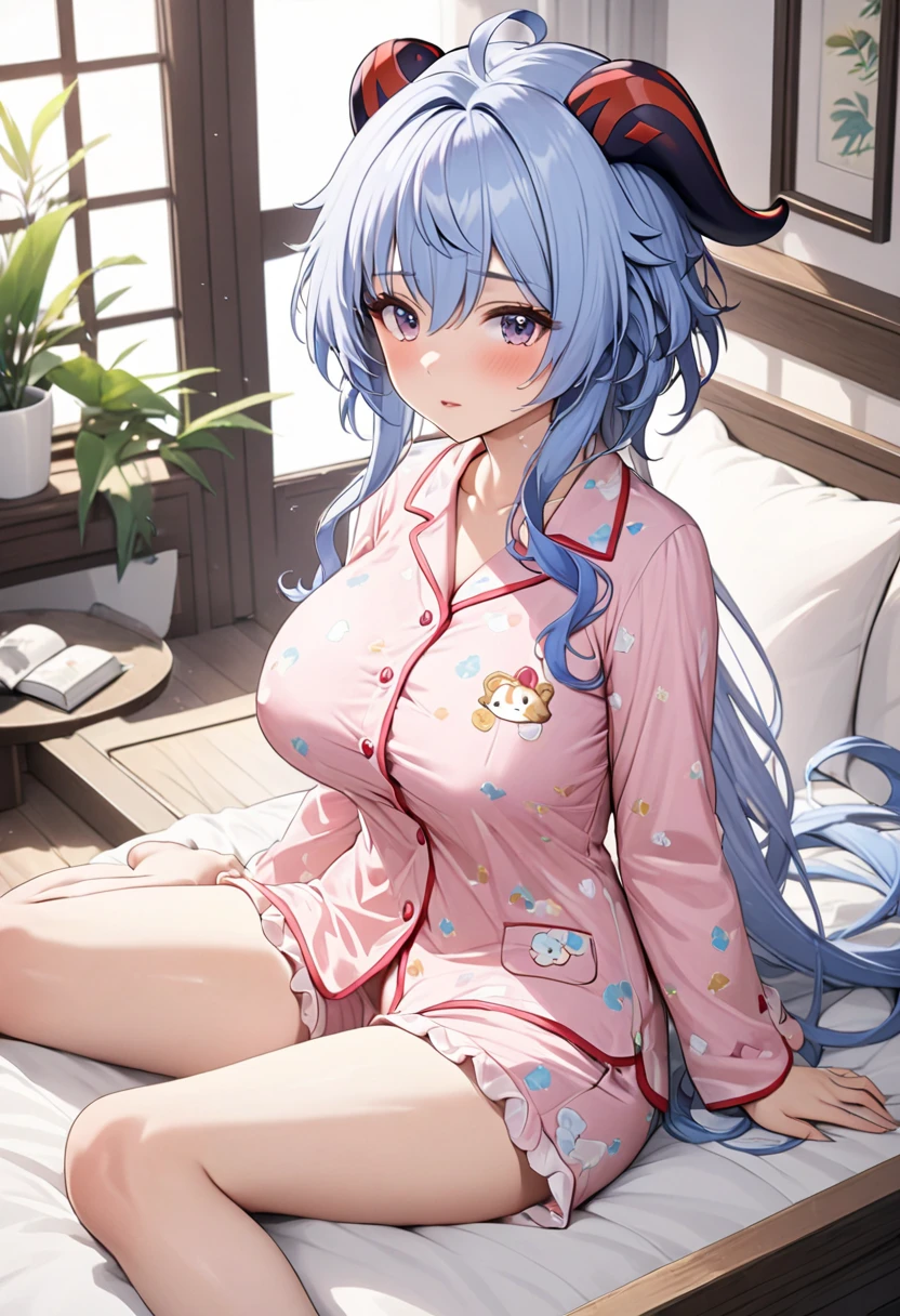 1girl, solo, from front, (detailed, highres, best quality), silverfox,
gigantic breasts, curvy, wide hips, narrow waist, (pink pajamas, button gap,) sitting in bed,
stretching, arms above head, light smile, looking at viewer, happy, morning, window sunlight,
<lora:indie_silverfox-10:1>