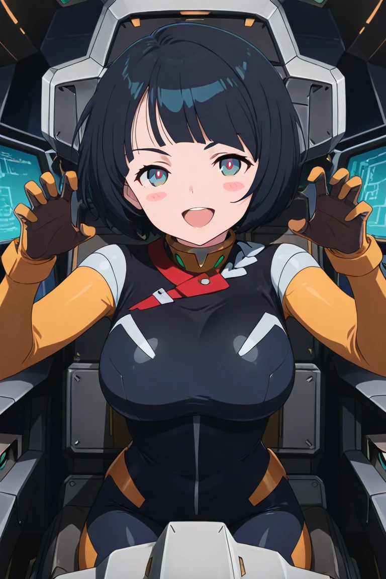 1girl, pov, paizuri, 1boy, penis between the breasts, breasts squeezed together, , cleavage, wet penis, , blue hair, robotic breasts, robot