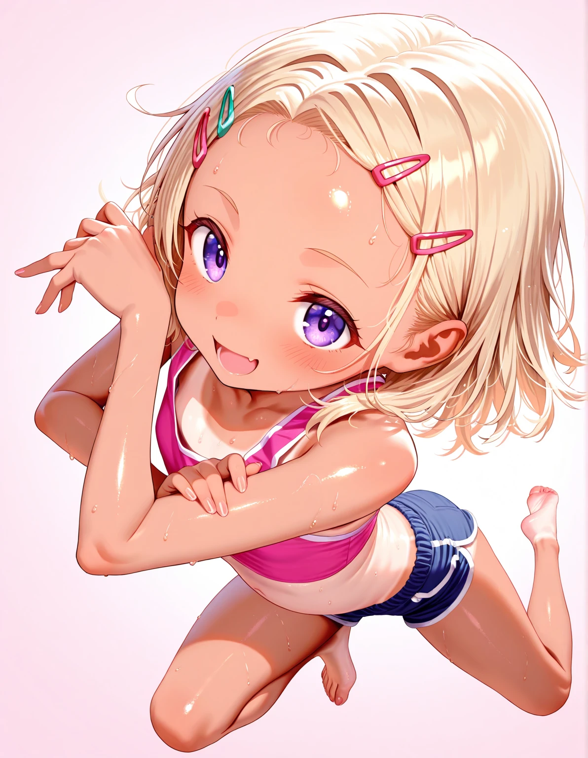 (,young girl ,short stature,gyaru)) ,flat chest,nsfw,plump,((hip hang miclo bikini)),,beach, get down on all fours,big head,evil smiling,pov handjob,low angle shot