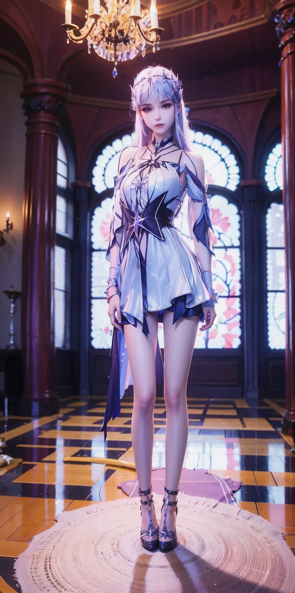 cinematic film, Realistic photograph,realistic, score_9, score_8_up, score_7_up, score_6_up,
 1girl, solo, from front, full body, Keqing  \(genshin impact\), black background, makeup, sidelighting, backlighting, glowing, 