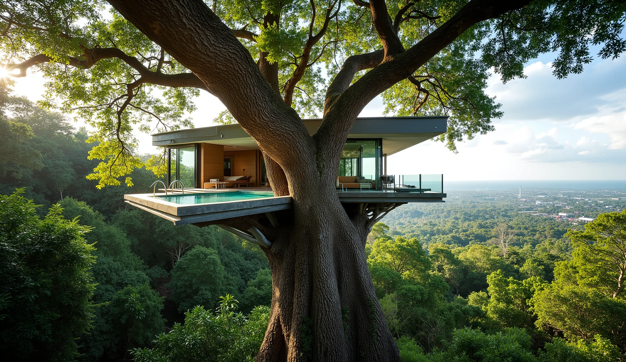 treehouse、Contemporary mansion perched on a giant tree、with luxurious pool,