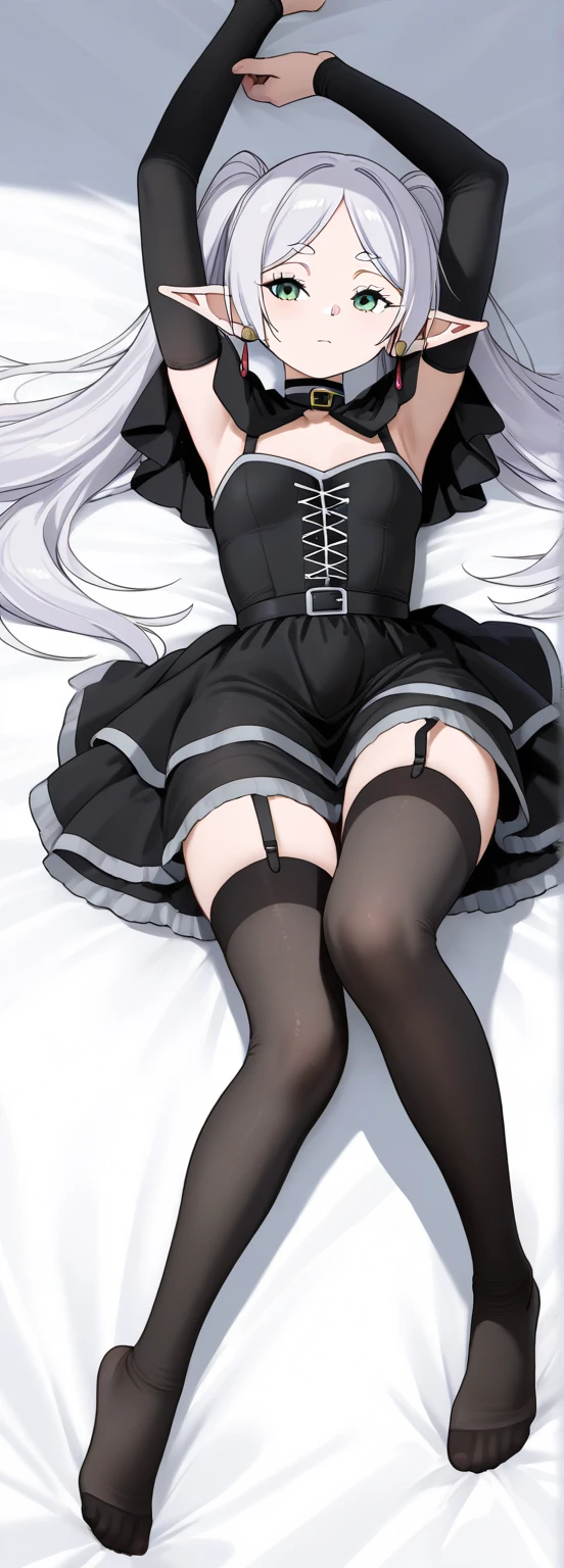 Close-up portrait of a person lying on a bed wearing tight stockings, 2b, 2 b, tights skin, small curvy loli, beautiful anime girl squatting, Ecchi, Anime Barbie in white stockings, thighs thighs thighs thighs!!!, pantyhose, pantyhose tights, loli in dress, thighs focus, the anime girl is crouching, bottom viewa, Wearing stockings