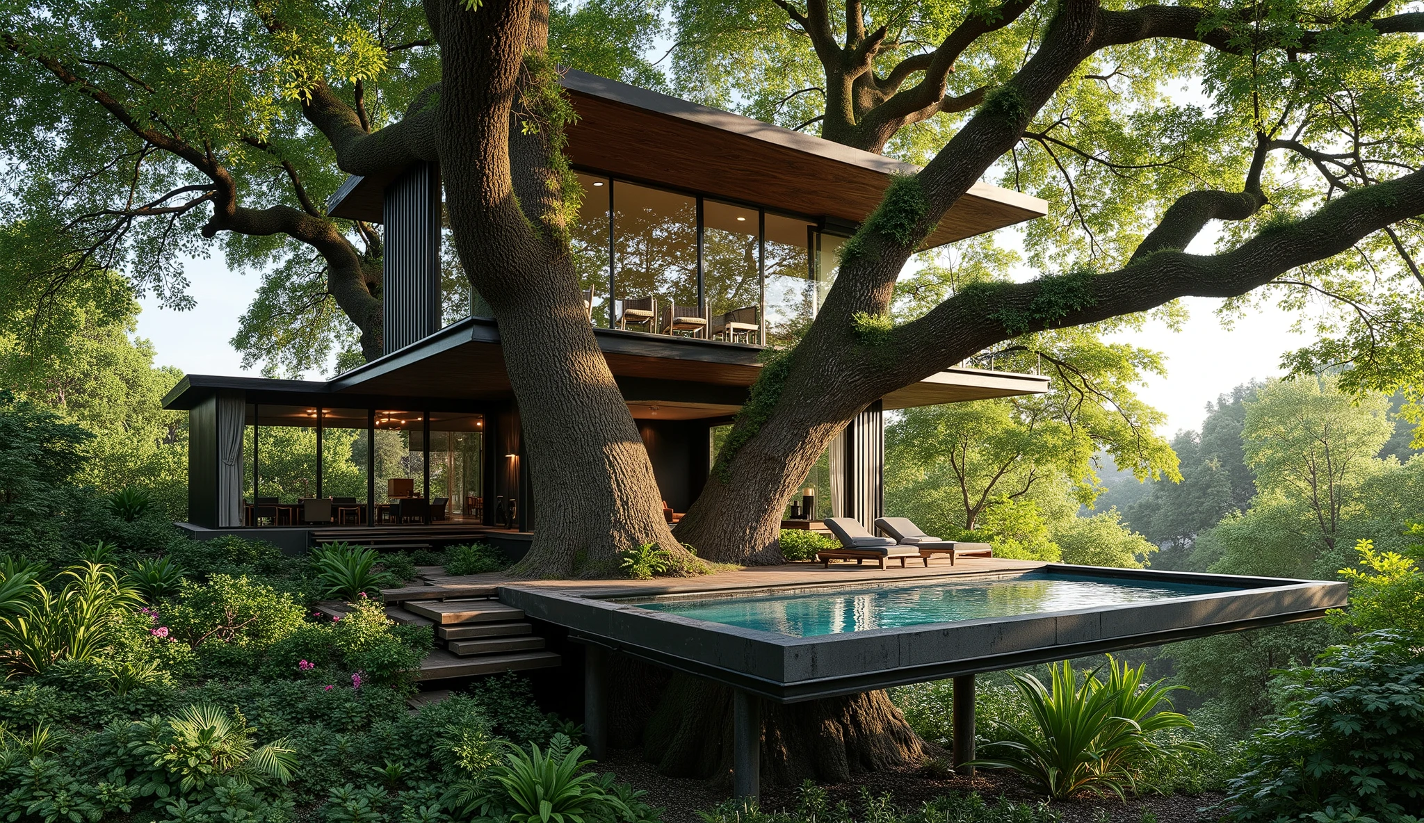 treehouse、Contemporary 3-storey mansion perched on a giant tree、with luxurious pool,