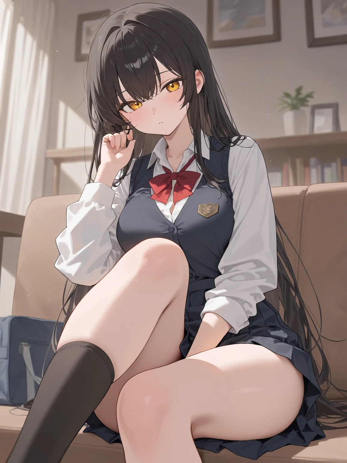 1girl, anus, angry, curly hair, looking at viewer, beautiful detailed eyes, (Persona:1), (amagi_yukiko), squatting, spread legs,