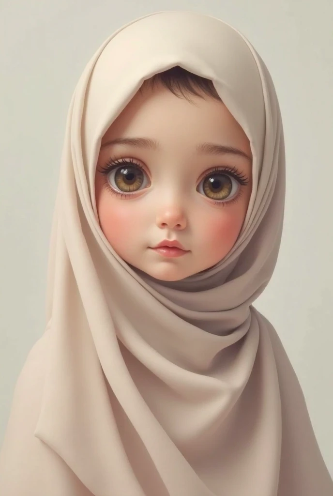 super cute girl IP by popmart,natural light,Adorable,Youthful,Animated, pixar style, hijab style, muslim, gray background