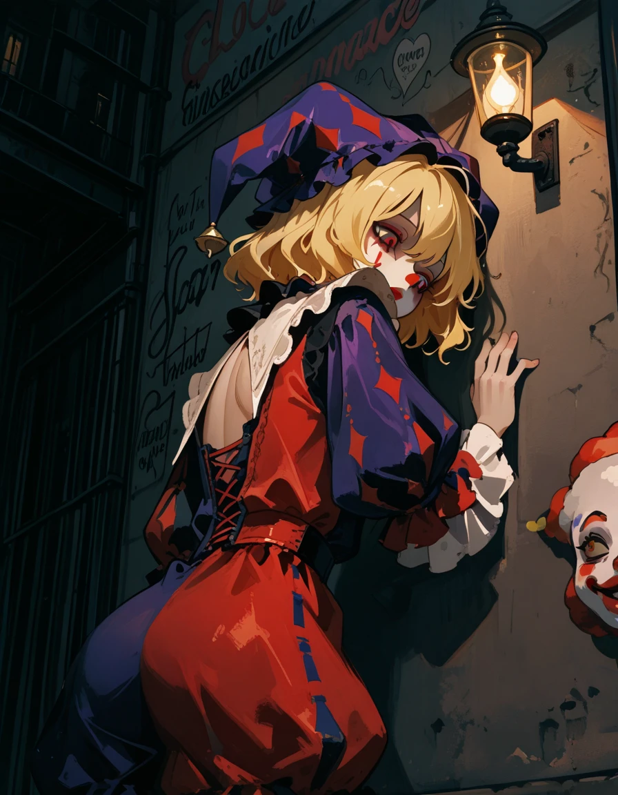 (Extreme complexity, two unique subjects) Margot Robbie as Harley Quinn (insane pretty face, tiny themed outfit Harley Quinn makeup on body, blood spatter) is wielding a bloody ball bat. Harley is standing over a confused Saitama who is lying on the ground on his back (iconic yellow suit, blood spatter, red cape, bald head). Downtown Tokyo