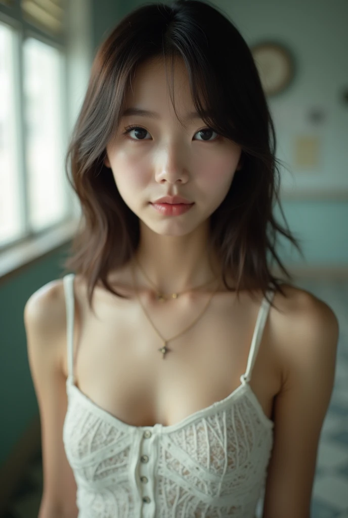 Realistic photos、Focus on the face of a cute high school girl、nude complete, nice nipples, saggy breasts